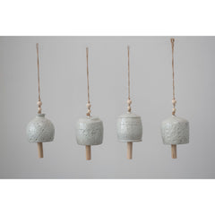 STONEWARE BELL W/ WOODEN BEADS