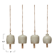 STONEWARE BELL W/ WOODEN BEADS